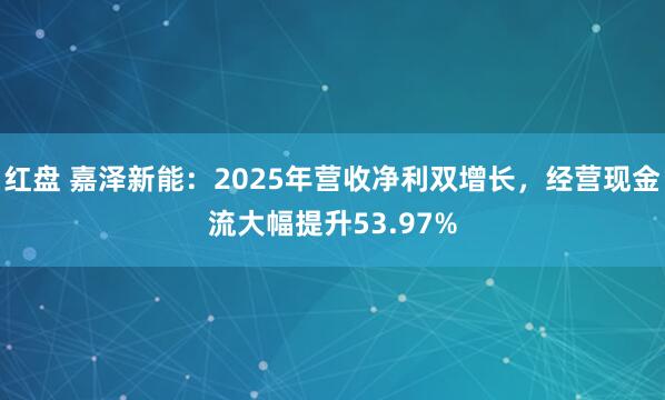 红盘 嘉泽新能：2025年营收净利双增长，经营现金流大幅提升53.97%
